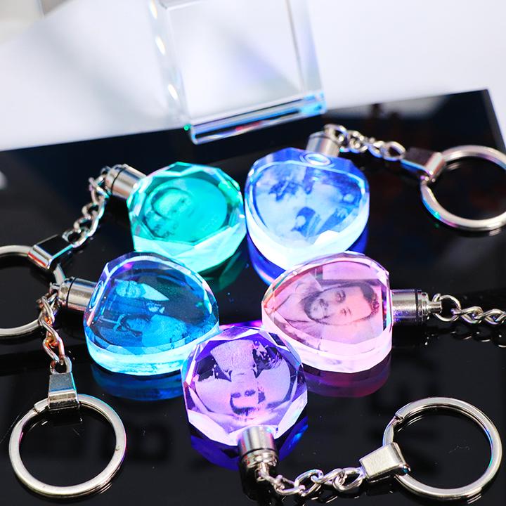 Engraving Photo Crystal Glass Keychain with LCD Light