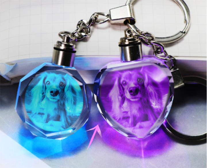 Engraving Photo Crystal Glass Keychain with LCD Light