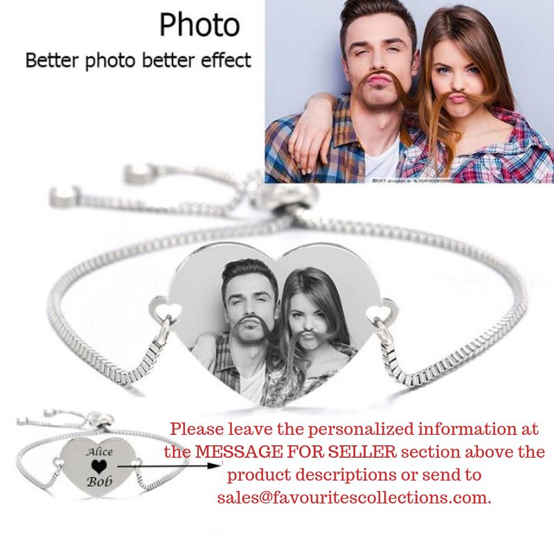 Custom Personalized Photo Heart Bangle Bracelet
