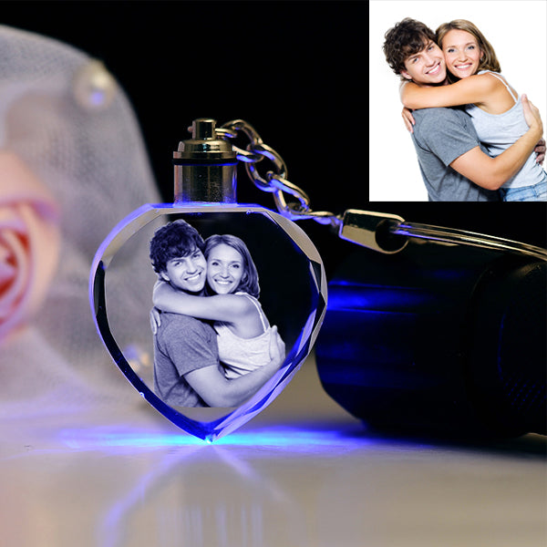 Engraving Photo Crystal Glass Keychain with LCD Light