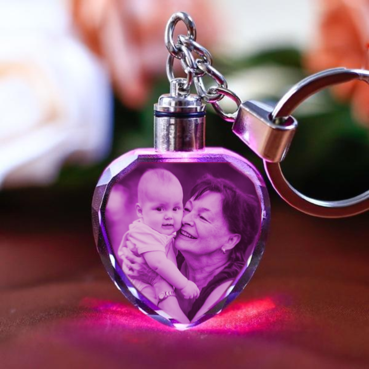 Engraving Photo Crystal Glass Keychain with LCD Light