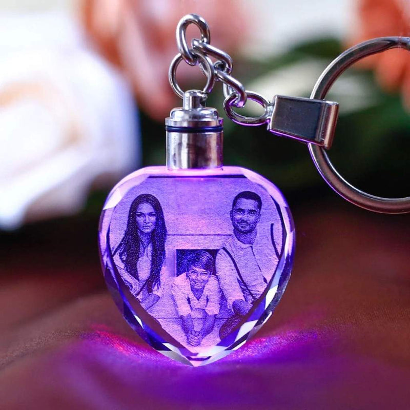 Engraving Photo Crystal Glass Keychain with LCD Light