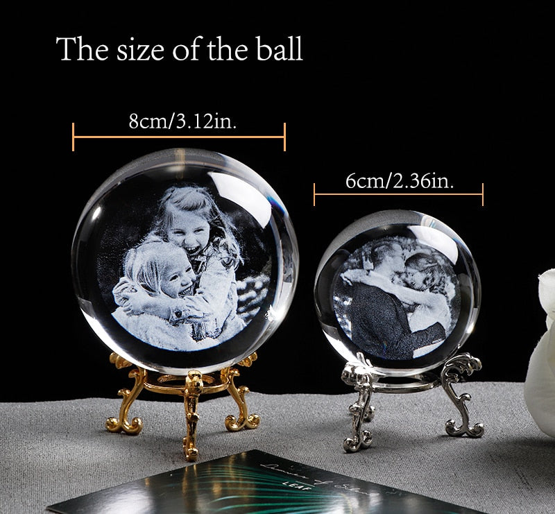 Laser Engraved Photo Crystal Ball Customized Glass Picture Sphere Globe Home Decor. Gift for Women