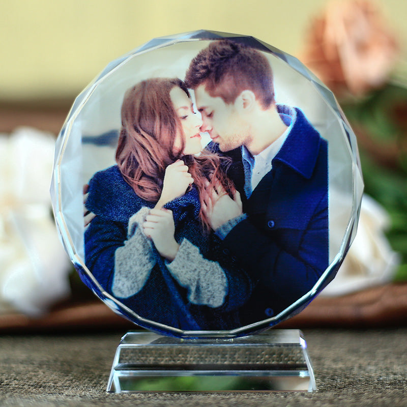 Personalized Round Shape Crystal Glass Photo Frame