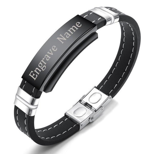 Personalize Black Silicone Leather Bracelet