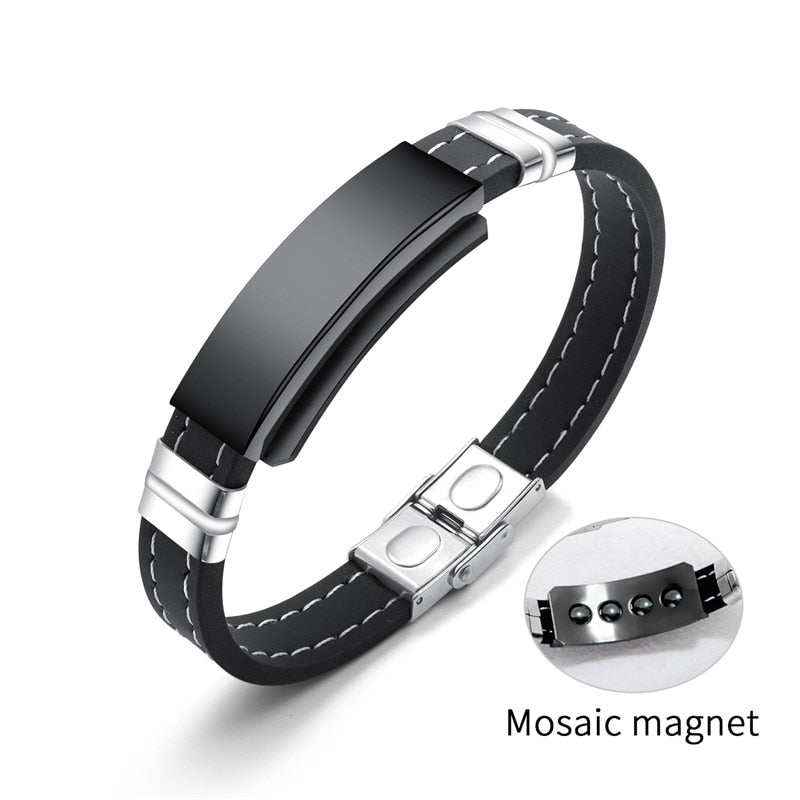 Personalize Black Silicone Leather Bracelet