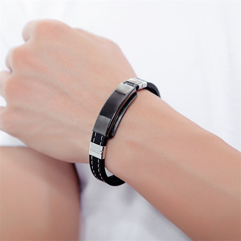 Personalize Black Silicone Leather Bracelet