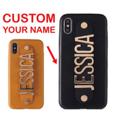Real Leather Gold Letters Metal Luxury Bold Custom Name/Text For iPhones