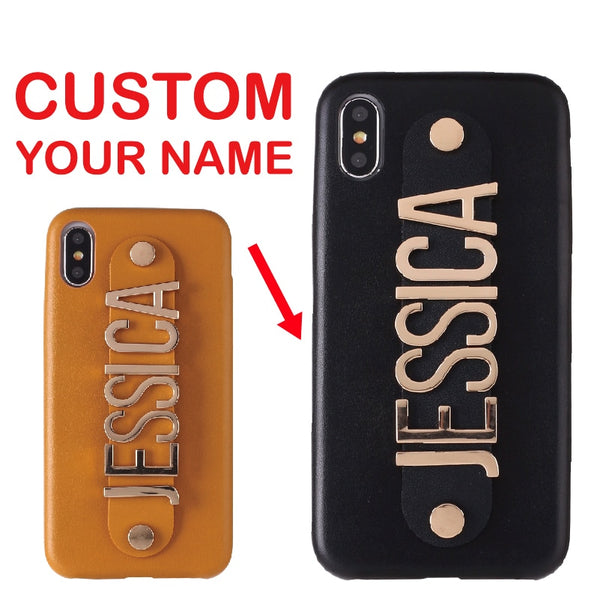 Real Leather Gold Letters Metal Luxury Bold Custom Name/Text For iPhones