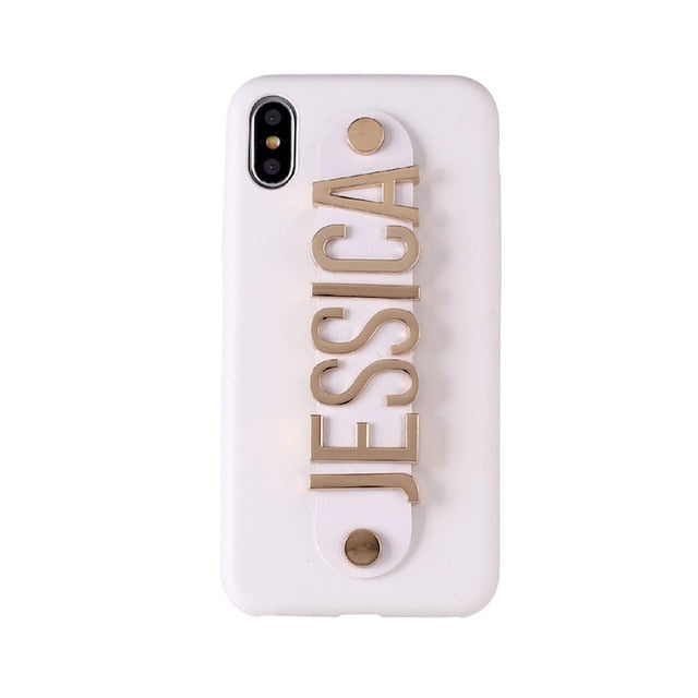 Real Leather Gold Letters Metal Luxury Bold Custom Name/Text For iPhones