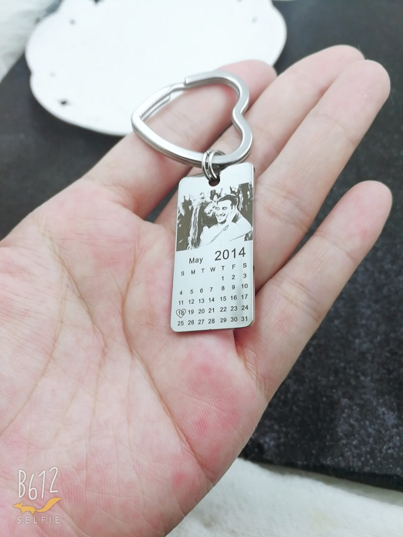 Personalized Photo Calendar Love Date Keychain