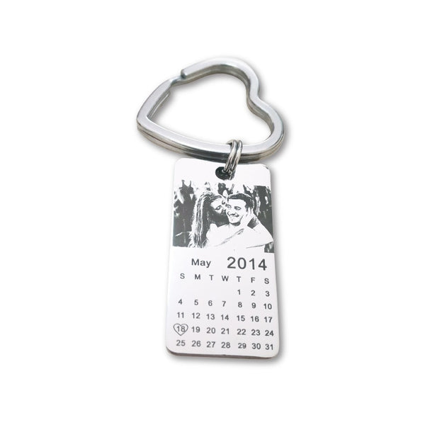 Personalized Photo Calendar Love Date Keychain