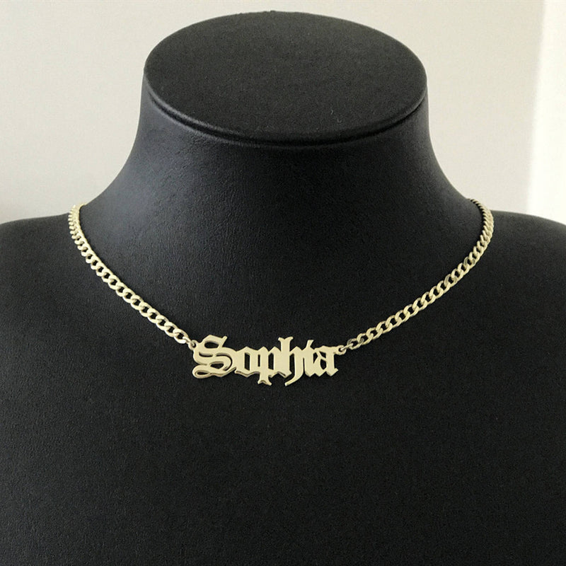 Curb Chain Stainless Steel Personalized Old English Name  Pendants Necklaces