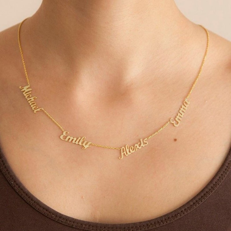 Gold Plated Necklace with 1-5 Names & Birthstones