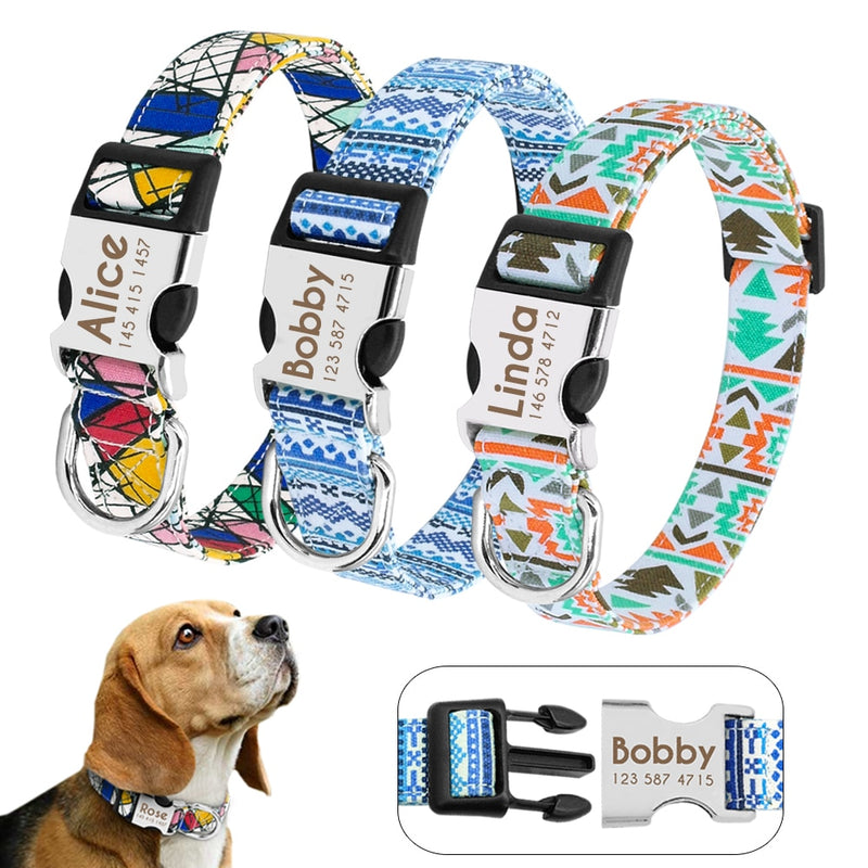 Colorful Dog Collar with Leash Set, Name/Phone Numbers