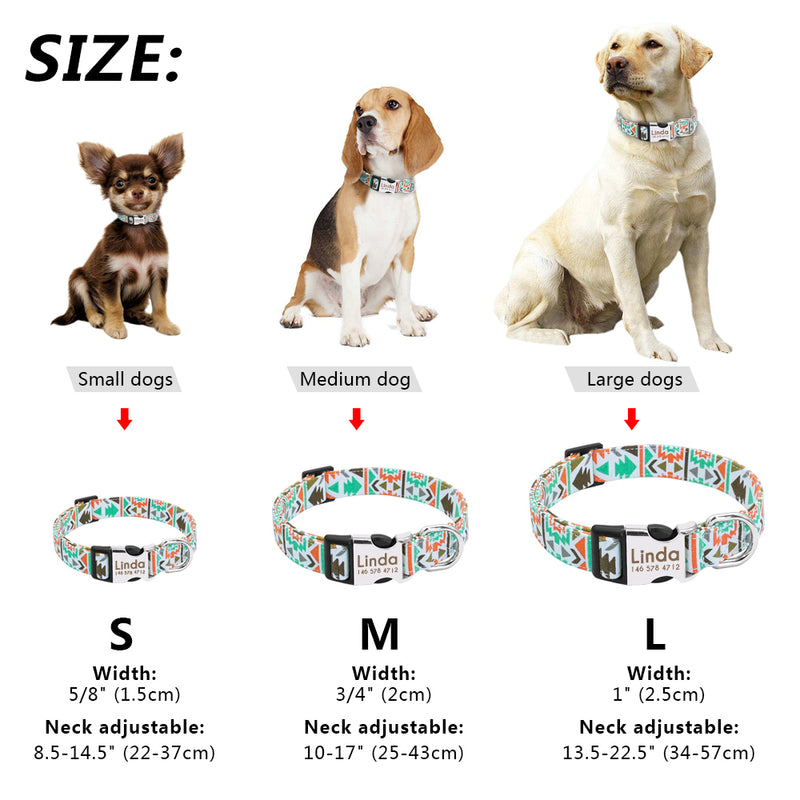 Colorful Dog Collar with Leash Set, Name/Phone Numbers