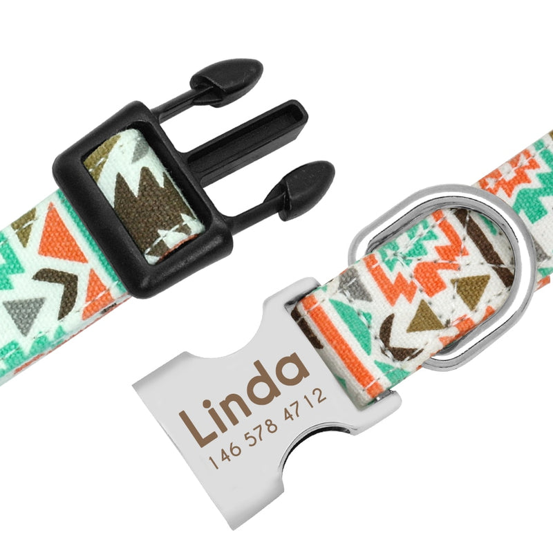 Colorful Dog Collar with Leash Set, Name/Phone Numbers