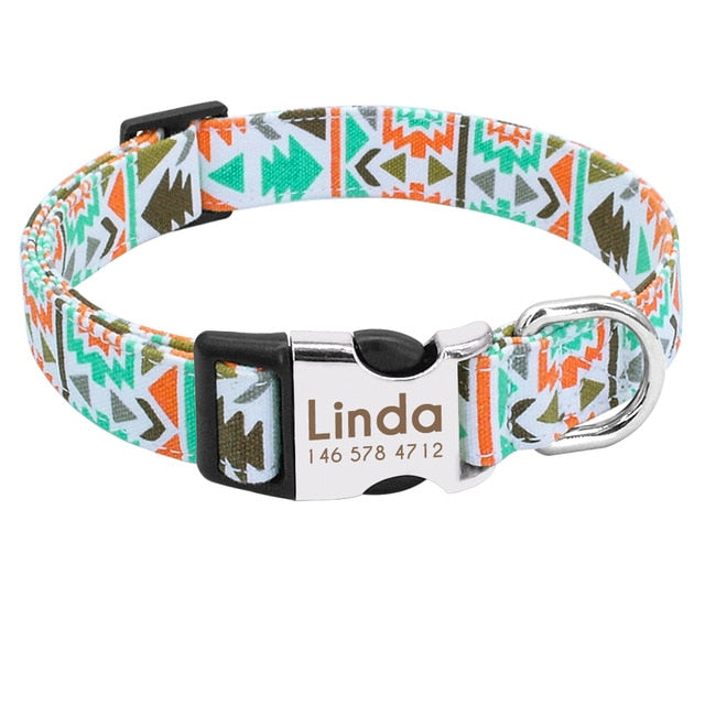 Colorful Dog Collar with Leash Set, Name/Phone Numbers