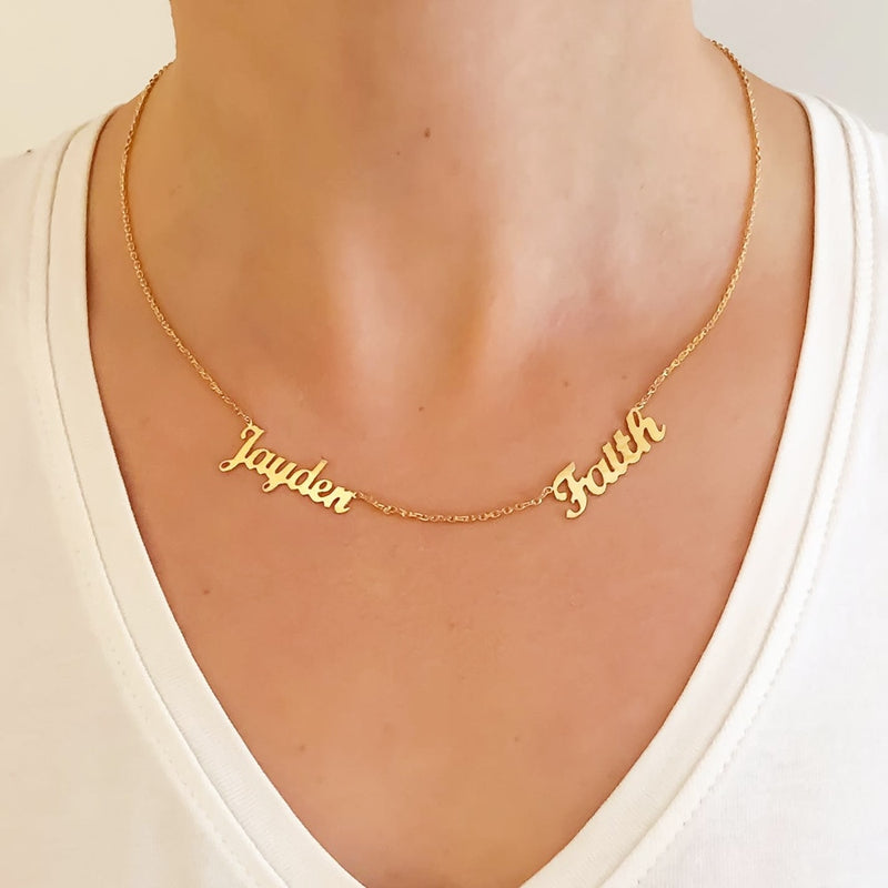 Gold Plated Necklace with 1-5 Names & Birthstones