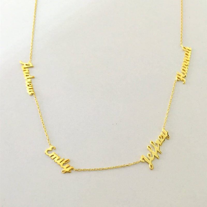 Gold Plated Necklace with 1-5 Names & Birthstones