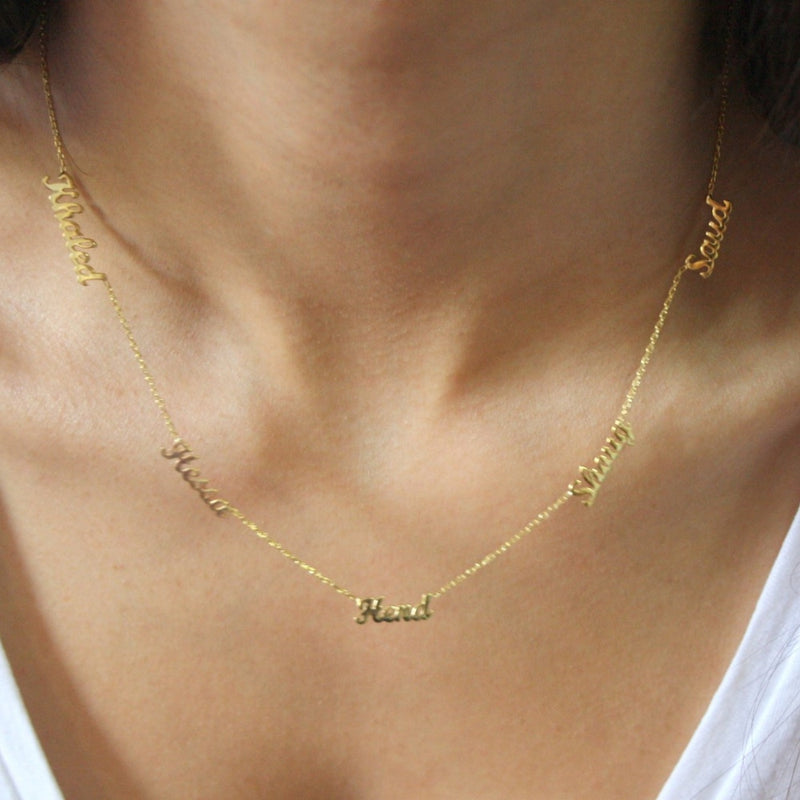 Gold Plated Necklace with 1-5 Names & Birthstones