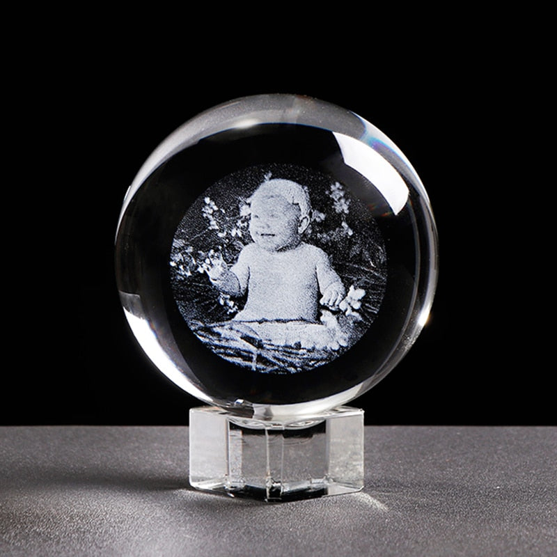 Laser Engraved Photo Crystal Ball Customized Glass Picture Sphere Globe Home Decor. Gift for Women