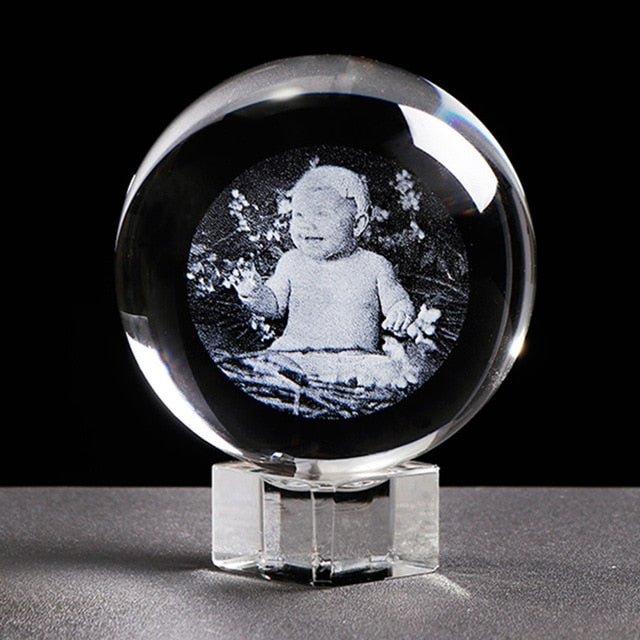 Laser Engraved Photo Crystal Ball Customized Glass Picture Sphere Globe Home Decor. Gift for Women