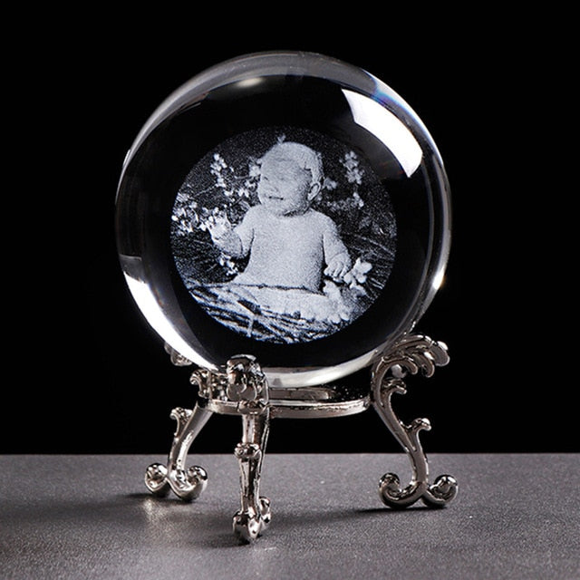 Laser Engraved Photo Crystal Ball Customized Glass Picture Sphere Globe Home Decor. Gift for Women