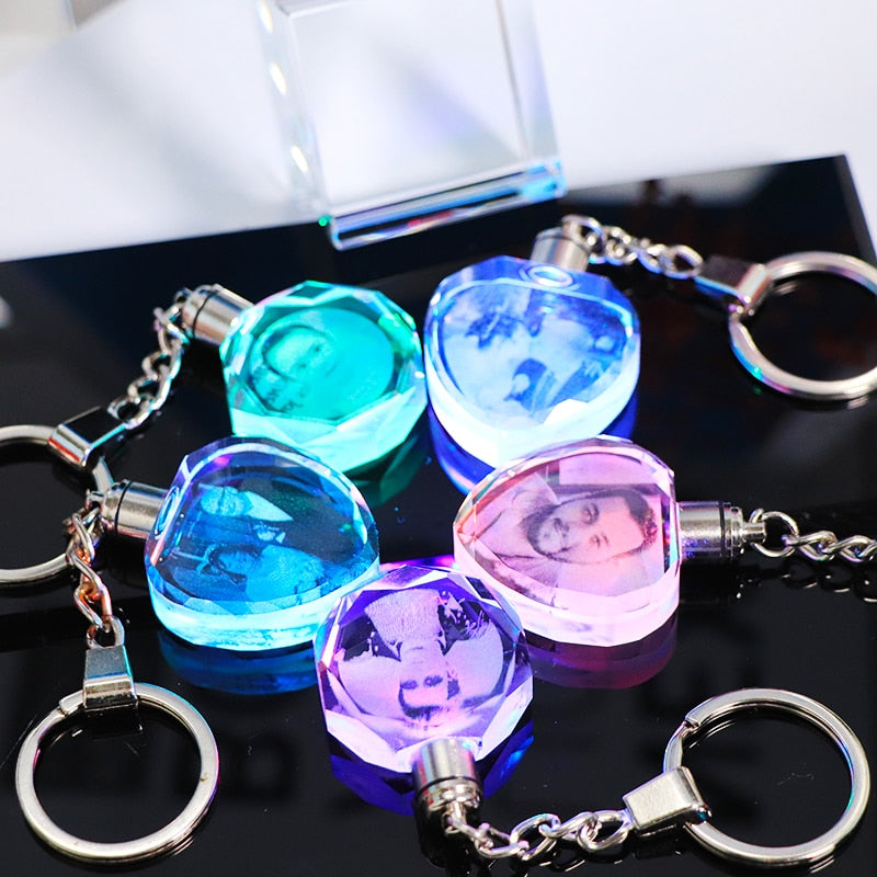 Engraving Photo Crystal Glass Keychain with LCD Light