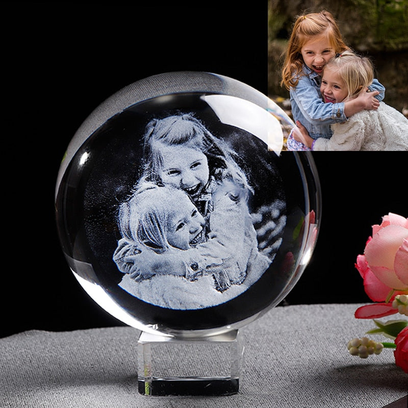 Laser Engraved Photo Crystal Ball Customized Glass Picture Sphere Globe Home Decor. Gift for Women