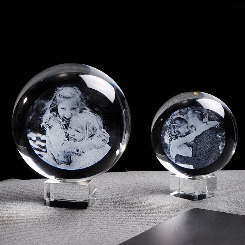 Laser Engraved Photo Crystal Ball Customized Glass Picture Sphere Globe Home Decor. Gift for Women