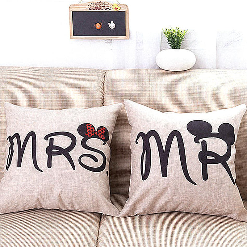 2pcs/set Mrs&Mr lovers custom linen pillow cover