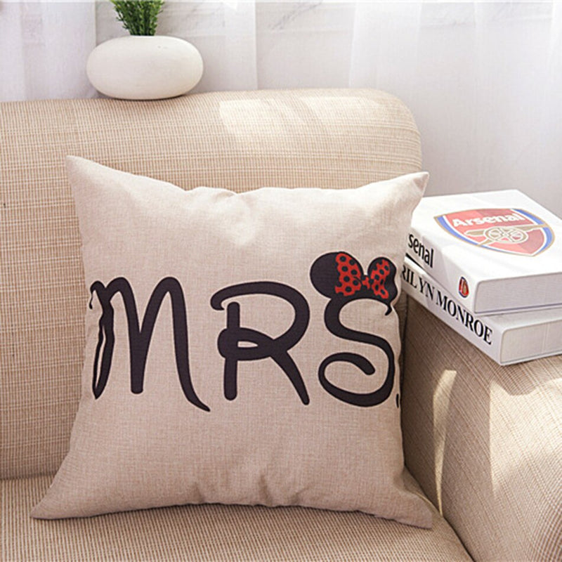 2pcs/set Mrs&Mr lovers custom linen pillow cover