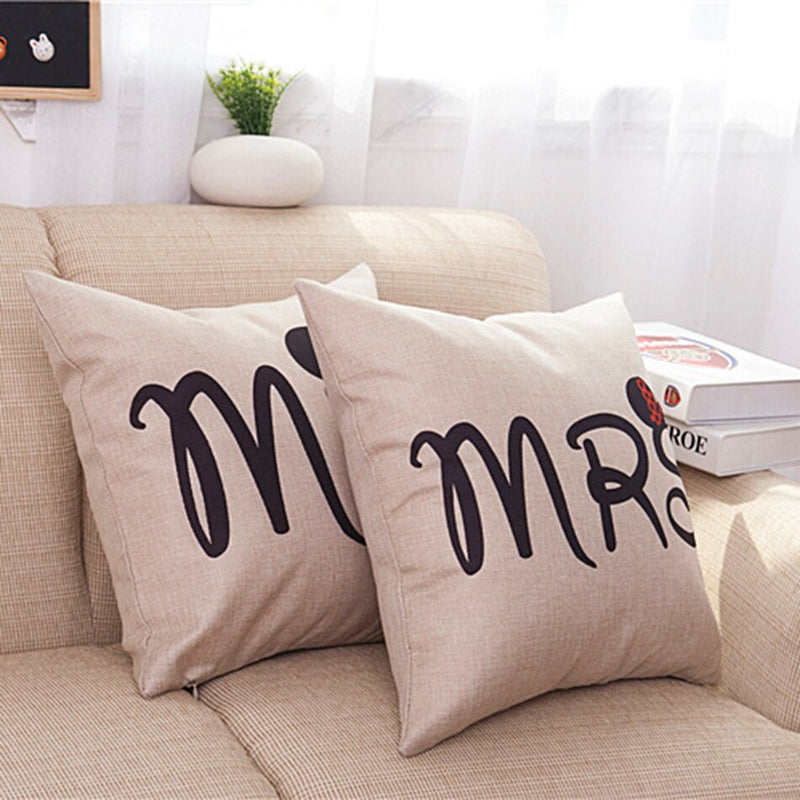 2pcs/set Mrs&Mr lovers custom linen pillow cover