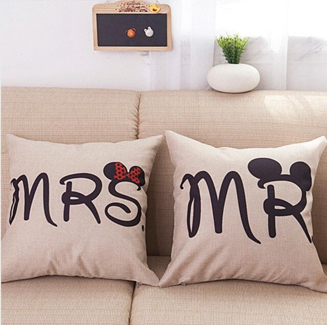 2pcs/set Mrs&Mr lovers custom linen pillow cover